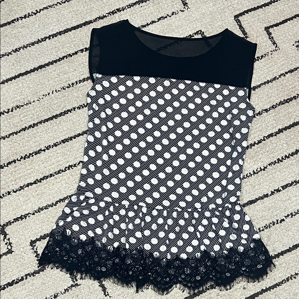 Ann Taylor Navy and White Polka Dot Blouse